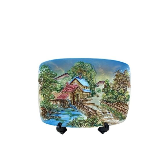 Hand-Painted Japan 3D Ceramic Scenic Plates Country, Winter & Spring  Plaque Set - Picture 3 of 7